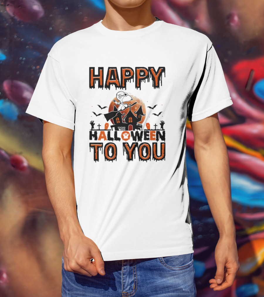 Happy Halloween To You Snoopy Haunted House Moon Bats T-Shirt