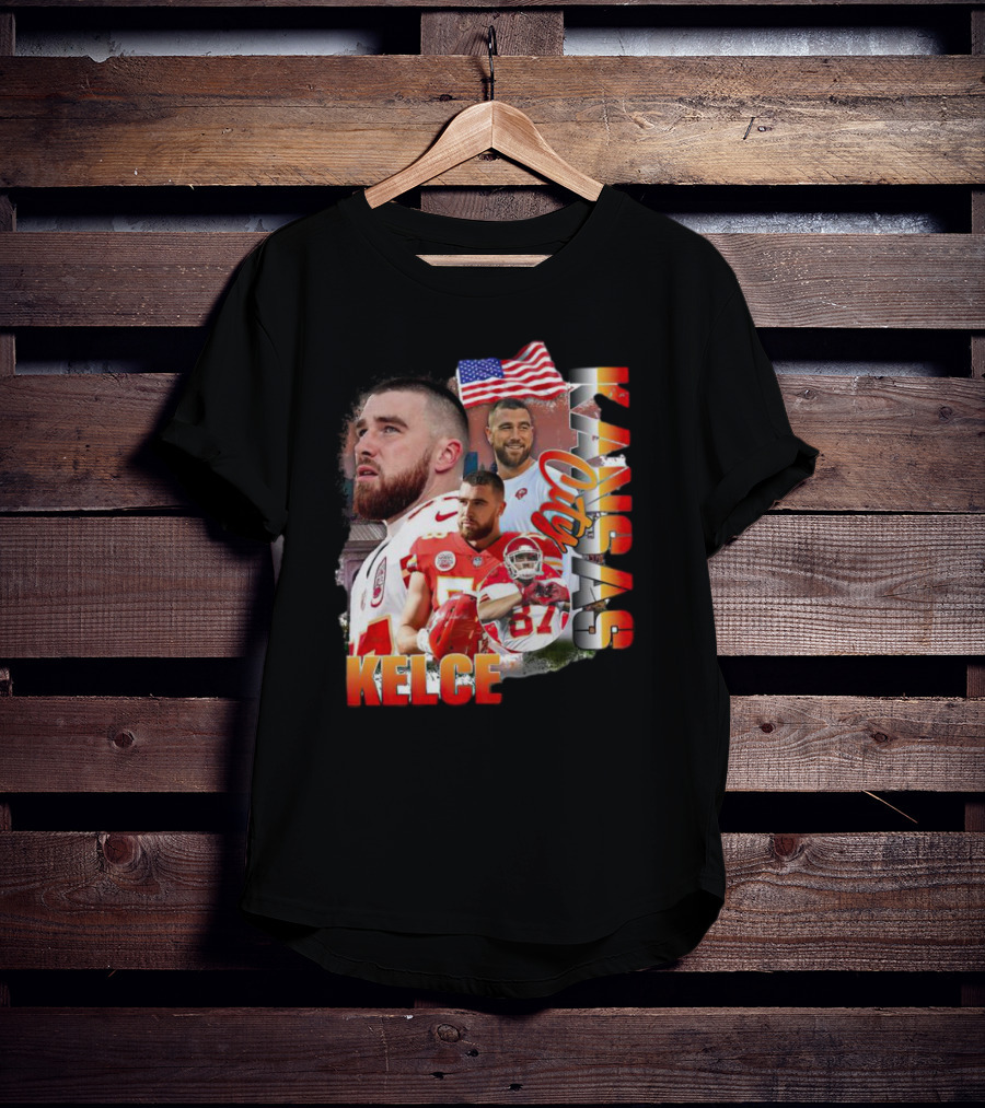 Kelce Kansas City Chiefs Collage With American Flag T-Shirt