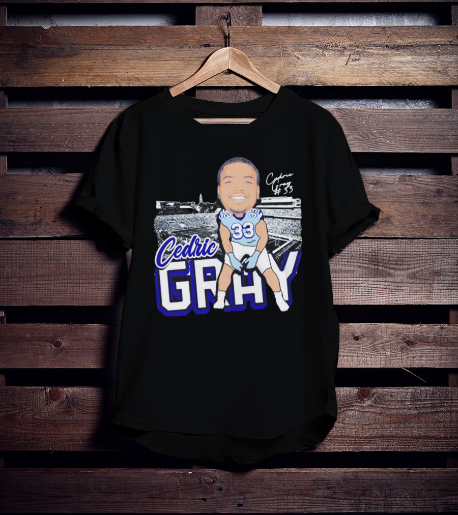 Cedric Gray #33 Caricature Football Stadium Signature T-Shirt