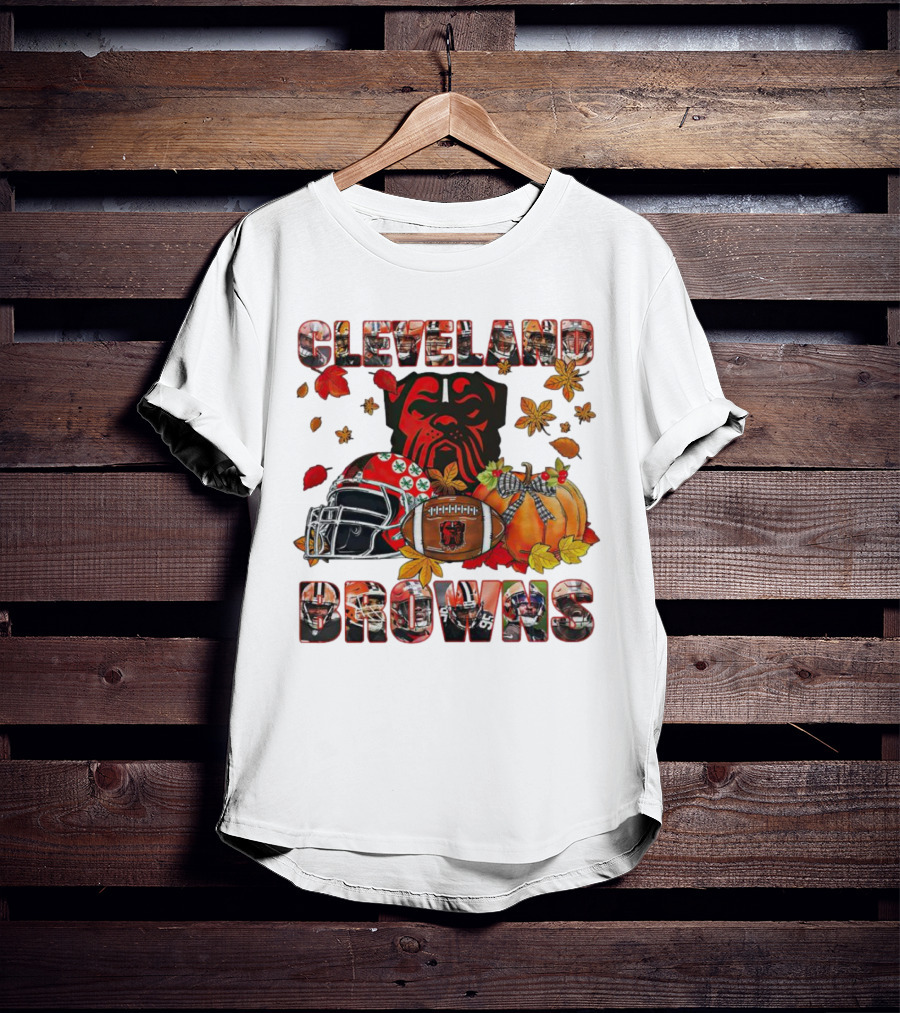 Cleveland Browns Fall Helmet Pumpkin Leaves Football Dog T-Shirt