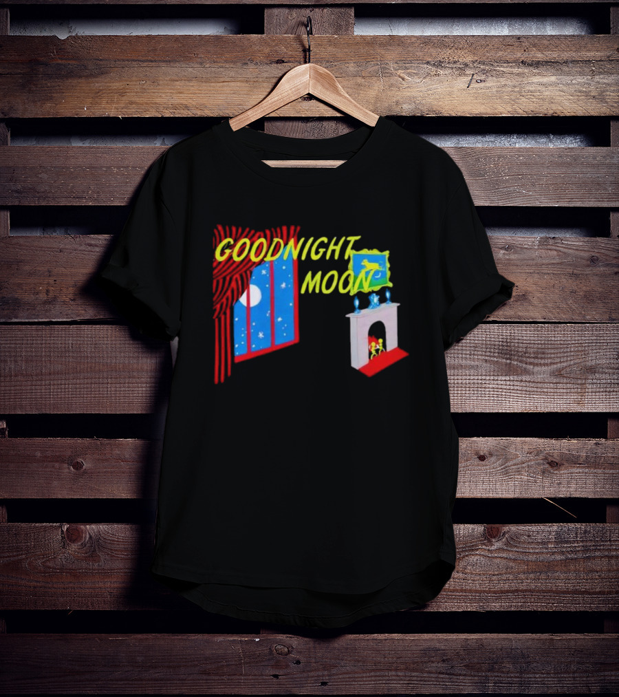 GOODNIGHT MOON Window Night Scene With Fireplace Moon Stars T-Shirt
