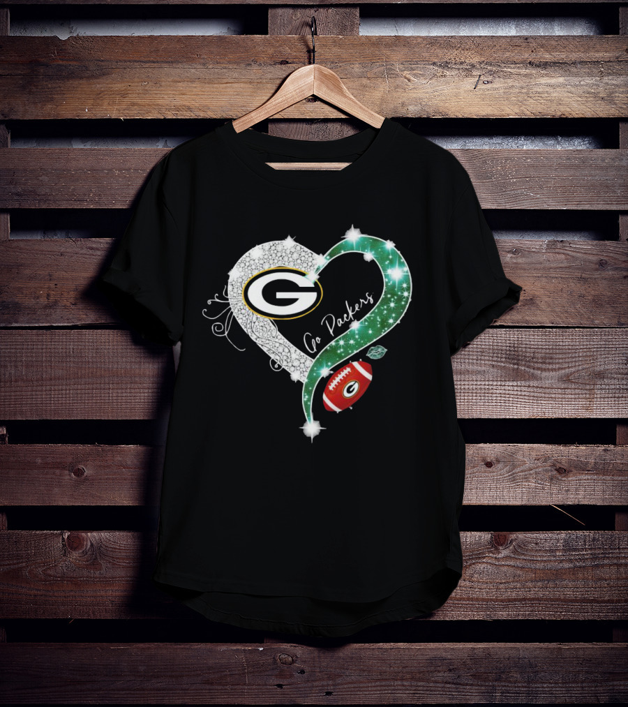 Green Bay Packers Heart Go Packers Diamond Blink Football T-Shirt