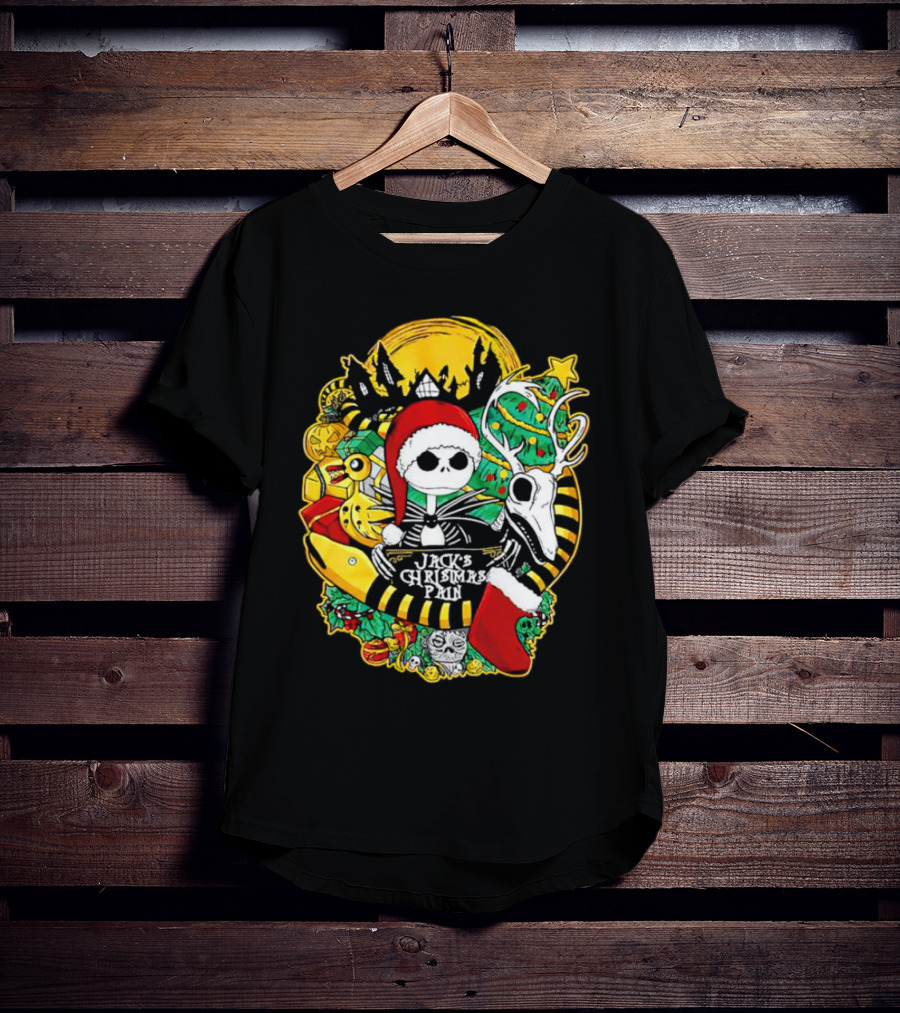 Jack Skellington's Christmas Pain Reindeer And Santa Hat T-Shirt