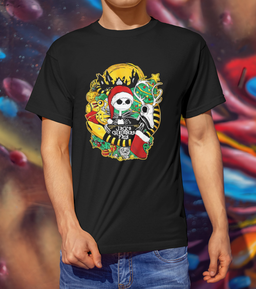 Jack Skellington's Christmas Pain Reindeer And Santa Hat T-Shirt