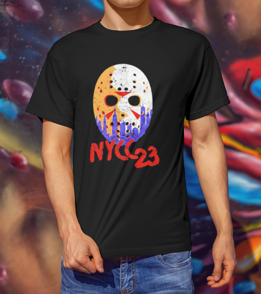NYCC 23 Jason Voorhees Hockey Mask Skyline T-Shirt