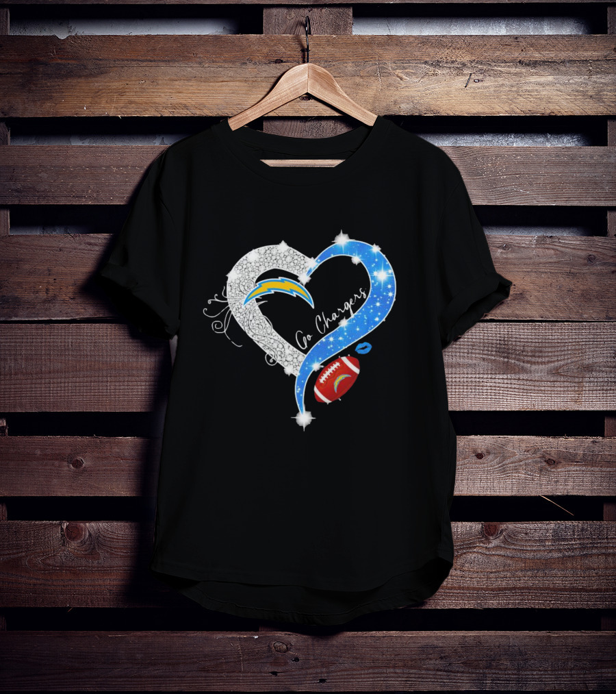 Los Angeles Chargers Go Chargers Heart Diamond Football Sparkle T-Shirt