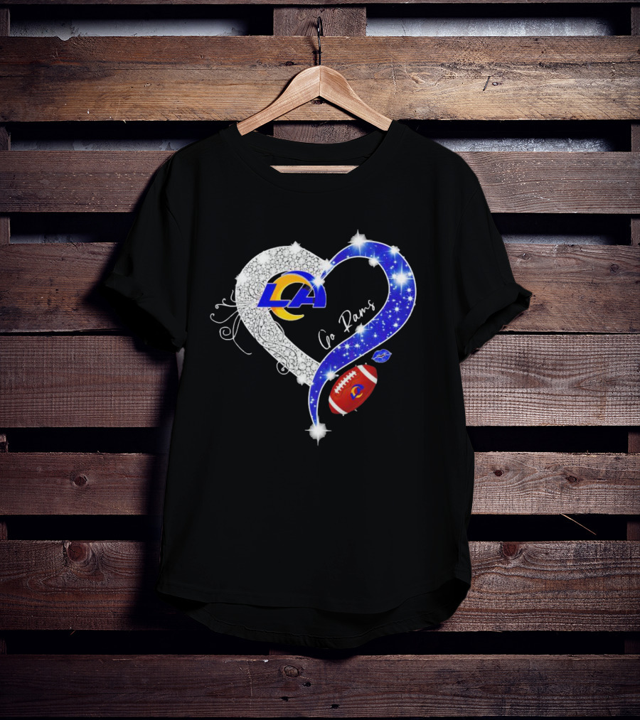 Los Angeles Rams Heart Go Rams Diamond Sparkle Football T-Shirt