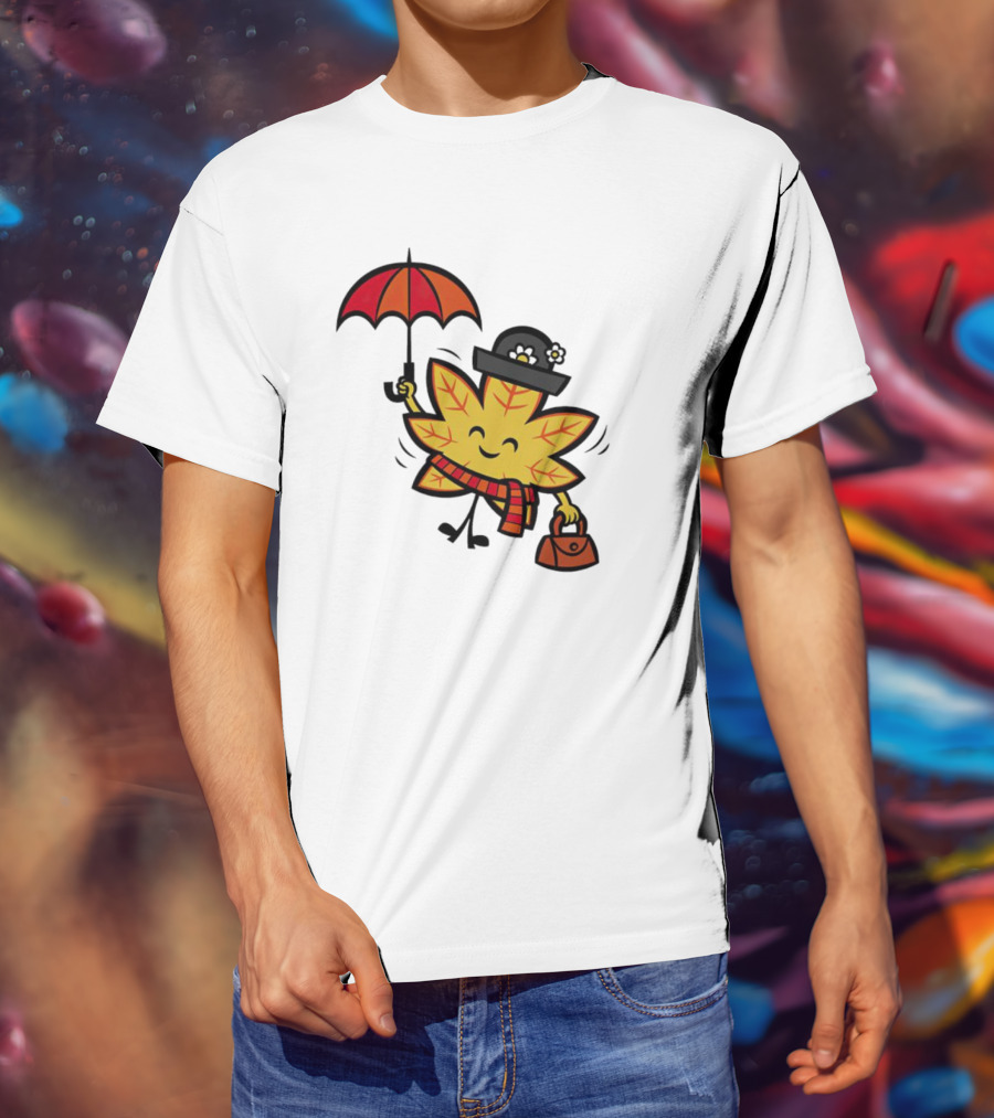 Mary Autumn Leaf With Umbrella And Bag T-Shirt