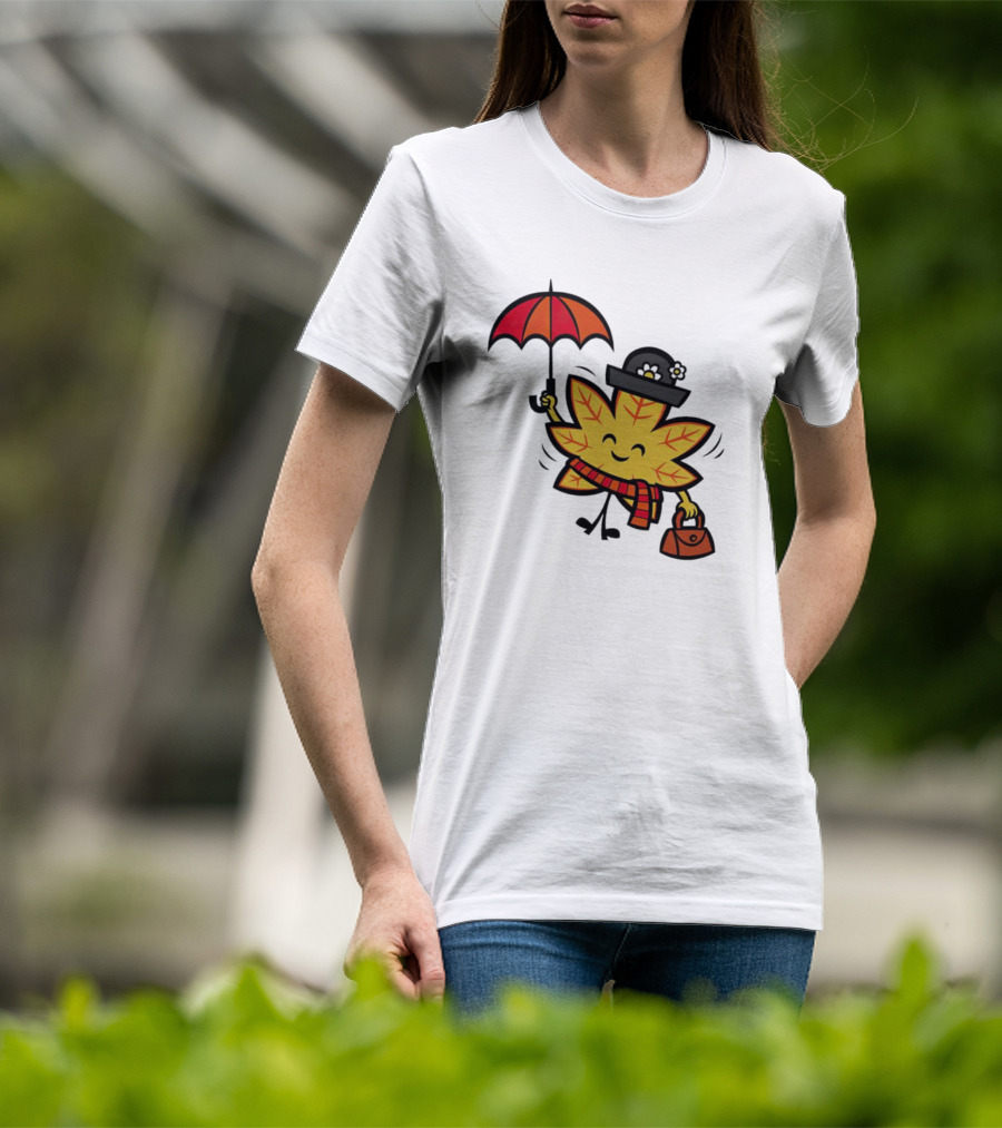 Mary Autumn Leaf With Umbrella And Bag T-Shirt