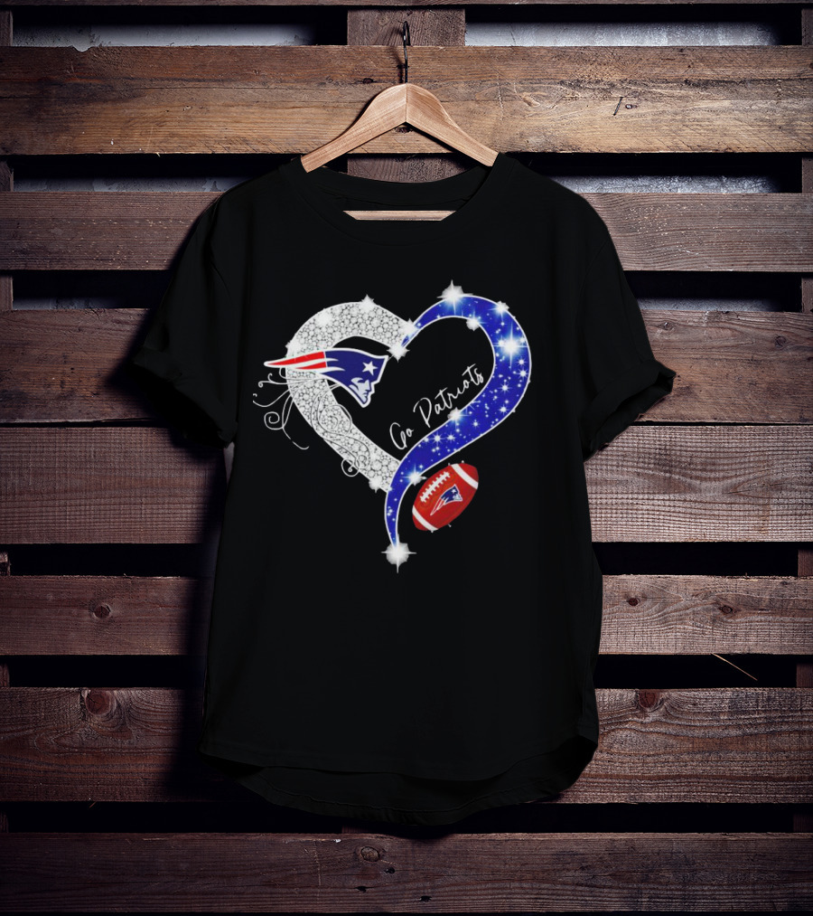 New England Patriots Go Patriots Diamond Heart Football T-Shirt