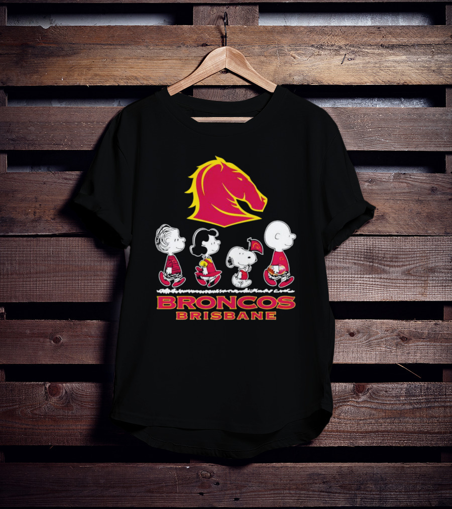 Broncos Brisbane Peanuts Characters Walking Under Horse T-Shirt