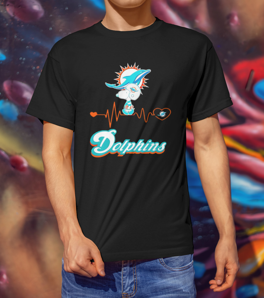 Snoopy Dolphins Heartbeat Miami Dolphins T-Shirt