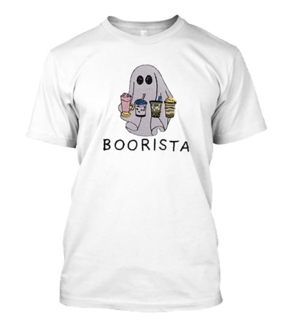 BOORISTA Ghost Holding Boba Drinks Halloween T-Shirt