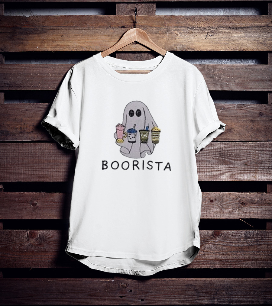 BOORISTA Ghost Holding Boba Drinks Halloween T-Shirt