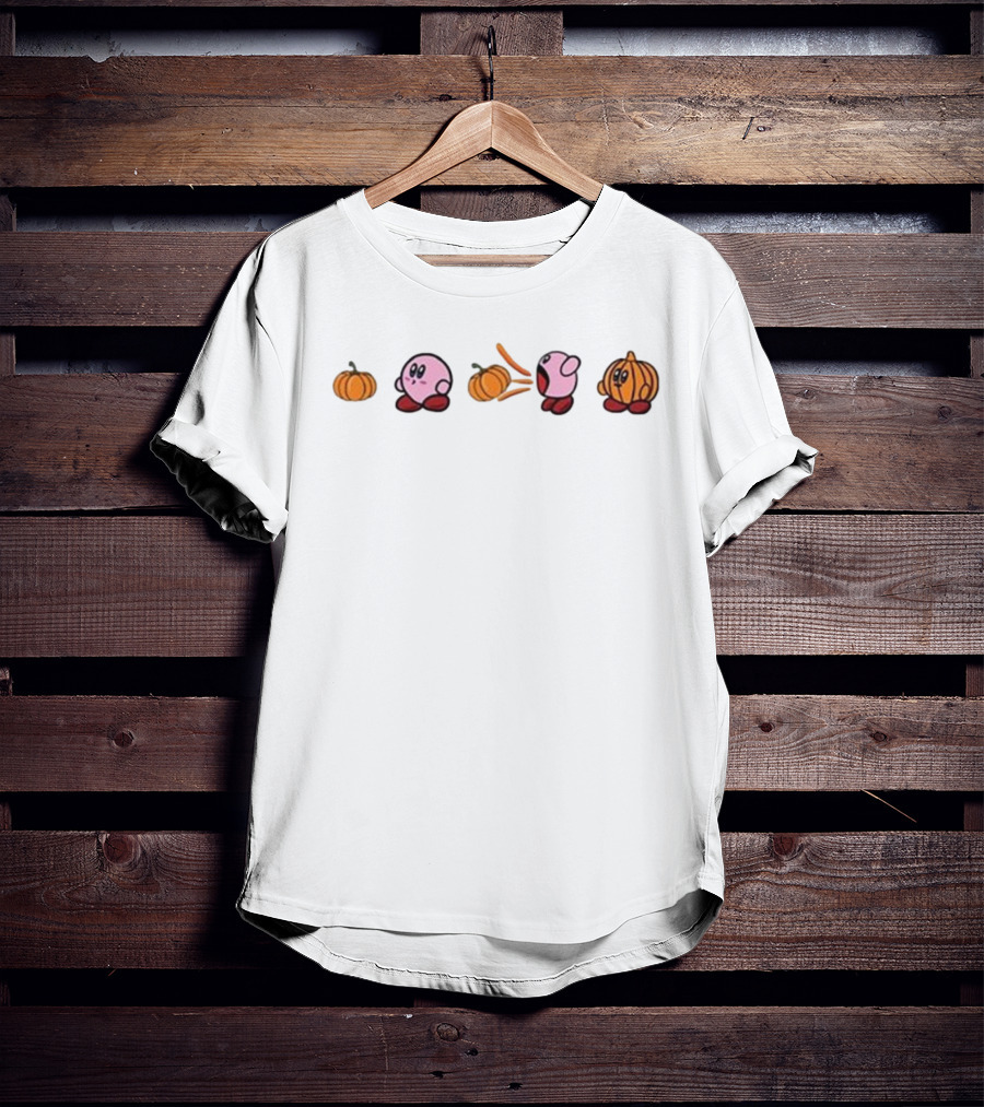 Kirby Pumpkin Funny Fall Halloween Transformation Sequence T-Shirt