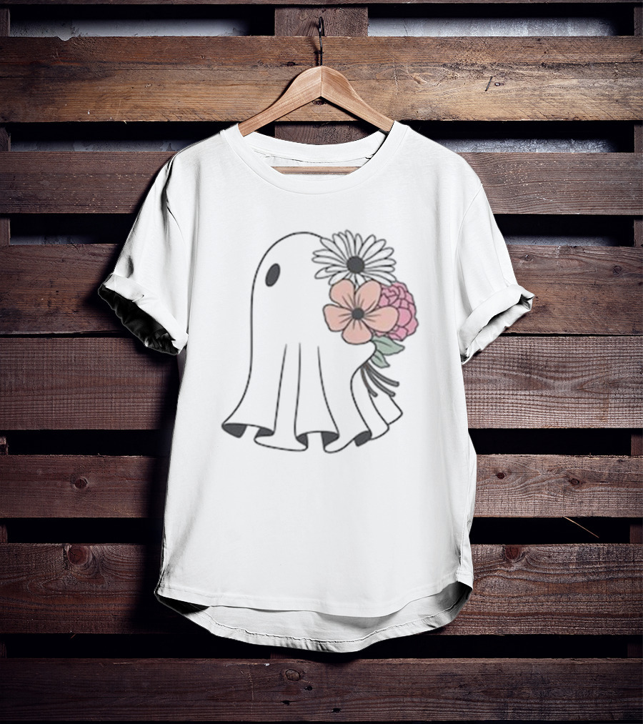 Retro Ghost With Spooky Floral Accents T-Shirt