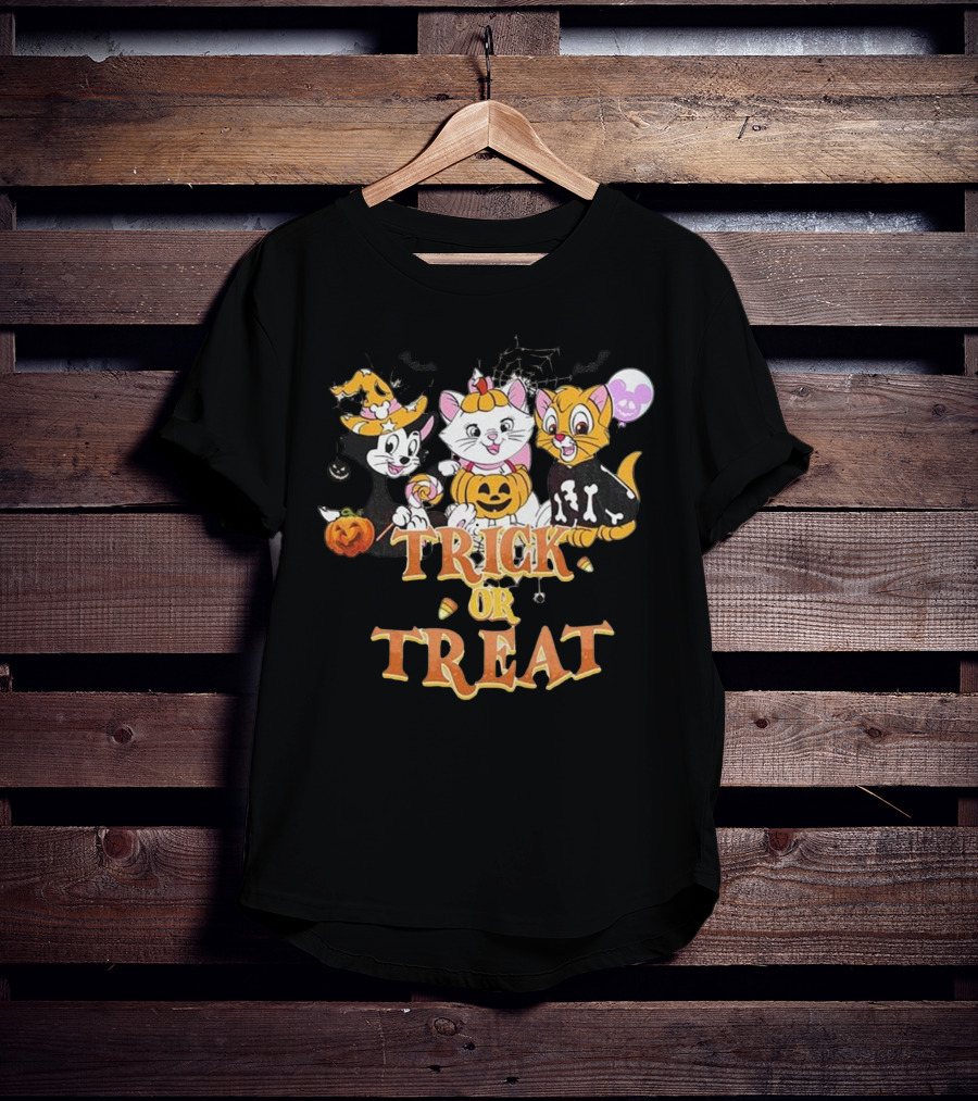 Trick Or Treat Halloween Cats With Jack-O'-Lanterns And Bat Silhouettes Disneyland T-Shirt