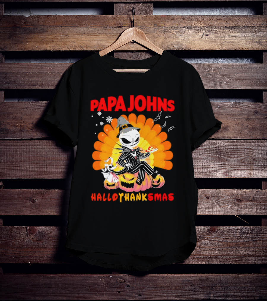 Papa Johns Jack Skellington Halloween HalloThanksMas Turkey Pizza T-Shirt