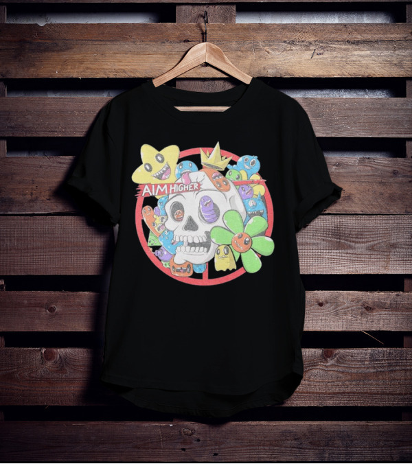 Friends N Monsters Aim Higher Cotton Candy Skull Star Flower T-Shirt