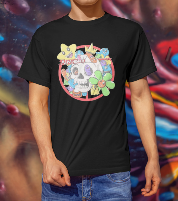 Friends N Monsters Aim Higher Cotton Candy Skull Star Flower T-Shirt
