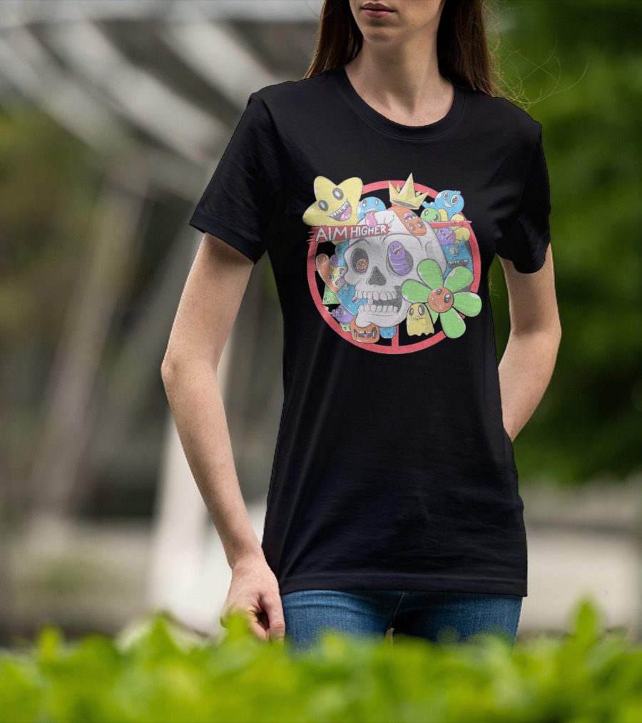 Friends N Monsters Aim Higher Cotton Candy Skull Star Flower T-Shirt
