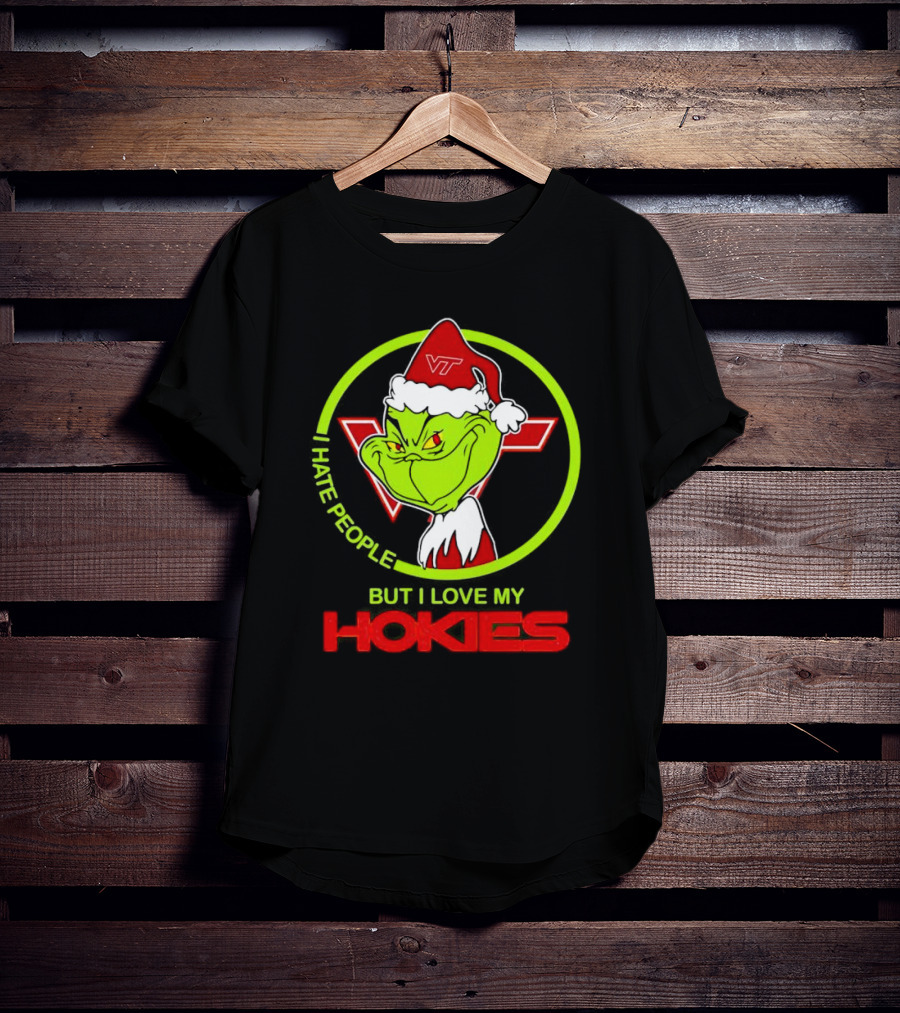 I Hate People Grinch Loves Hokies Christmas VT Santa Hat T-Shirt