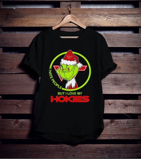 I Hate People Grinch Loves Hokies Christmas VT Santa Hat T-Shirt