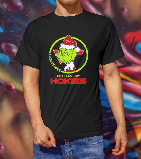 I Hate People Grinch Loves Hokies Christmas VT Santa Hat T-Shirt
