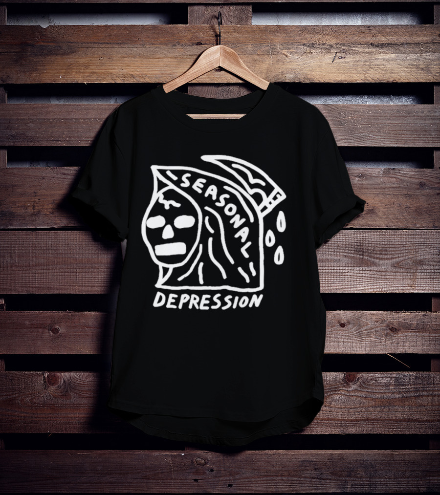 Seasonal Depression Grim Reaper Parody With Scythe And Raindrops T-Shirt