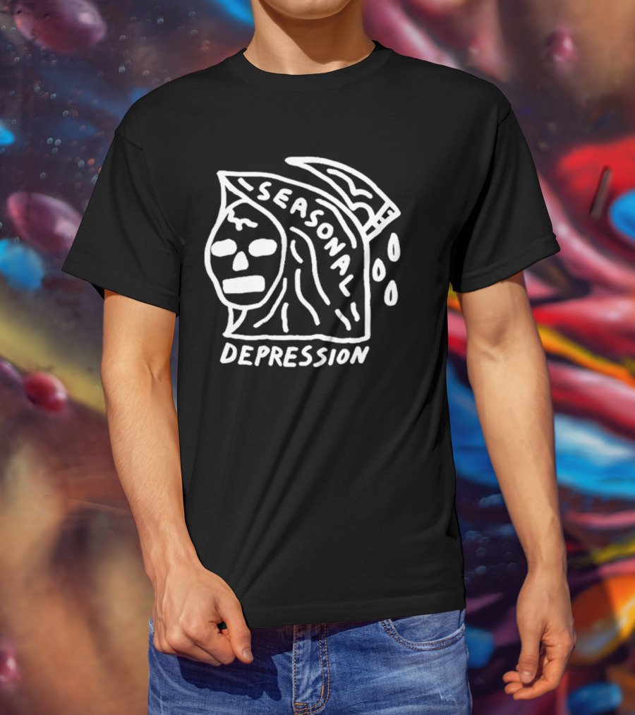 Seasonal Depression Grim Reaper Parody With Scythe And Raindrops T-Shirt