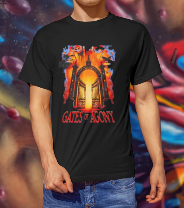 Gates Of Agony Open The Gates With Horror Faces And Fiery Entrance T-Shirt