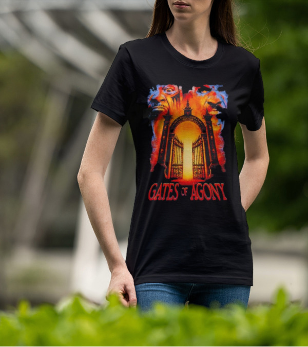 Gates Of Agony Open The Gates With Horror Faces And Fiery Entrance T-Shirt