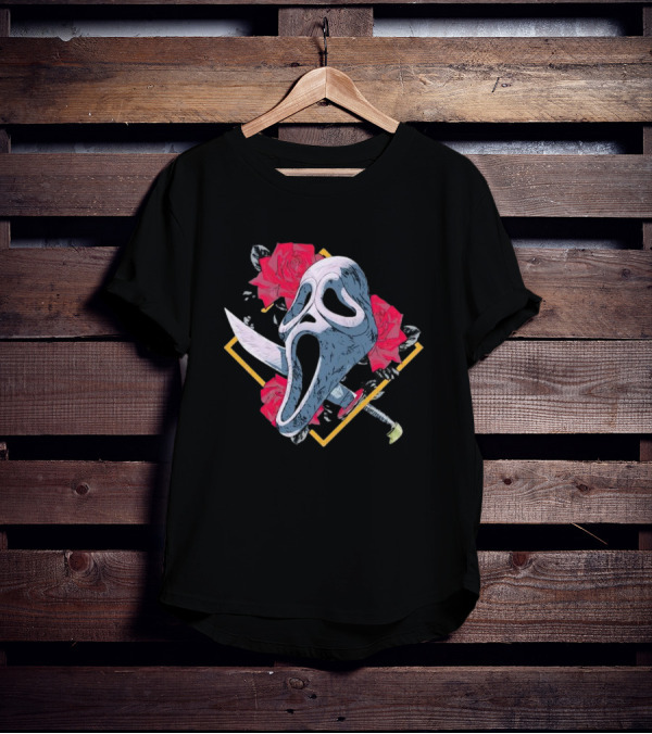 Ghostface Mask With Roses And Knife T-Shirt