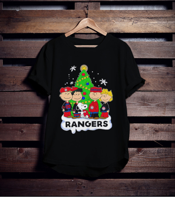 Peanuts Snoopy Christmas Tree Texas Rangers Winter Holiday T-Shirt