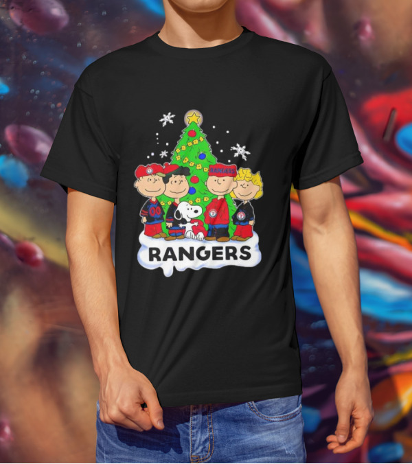 Peanuts Snoopy Christmas Tree Texas Rangers Winter Holiday T-Shirt