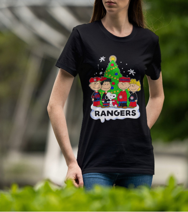 Peanuts Snoopy Christmas Tree Texas Rangers Winter Holiday T-Shirt