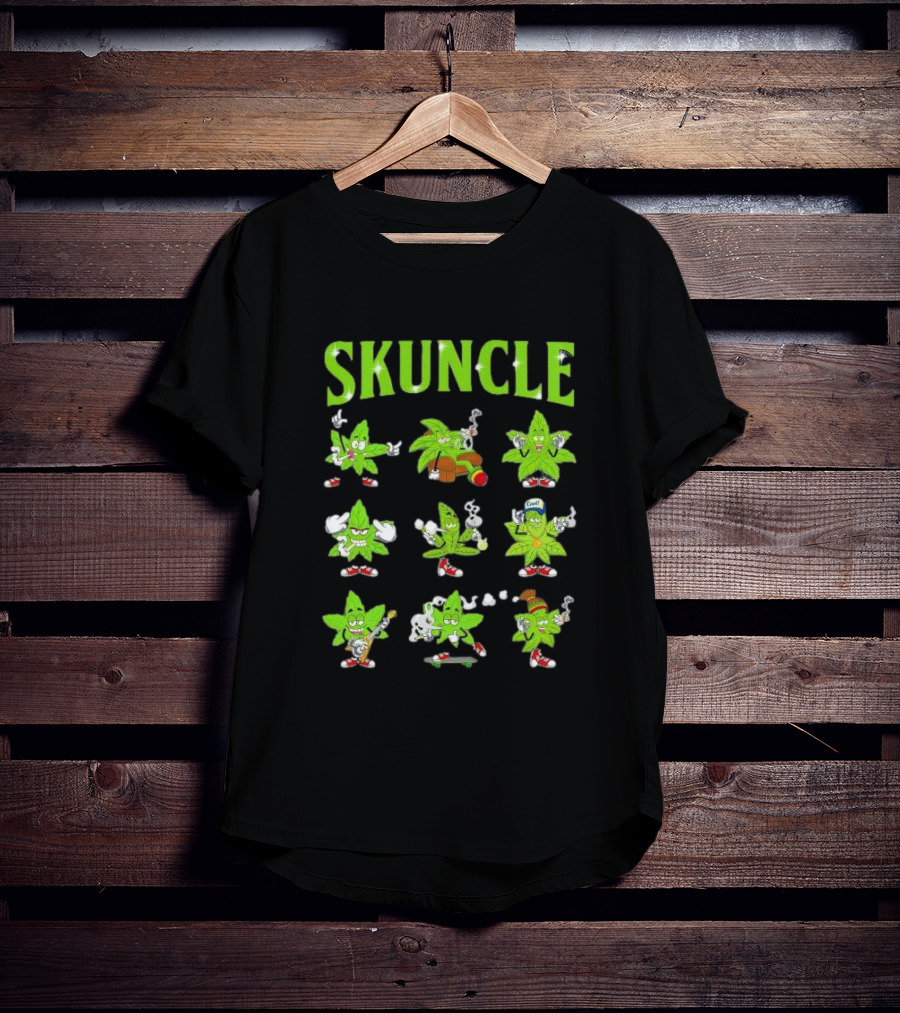 SKUNCLE Smells Like Weed Funny Cartoon Characters Smoking T-Shirt