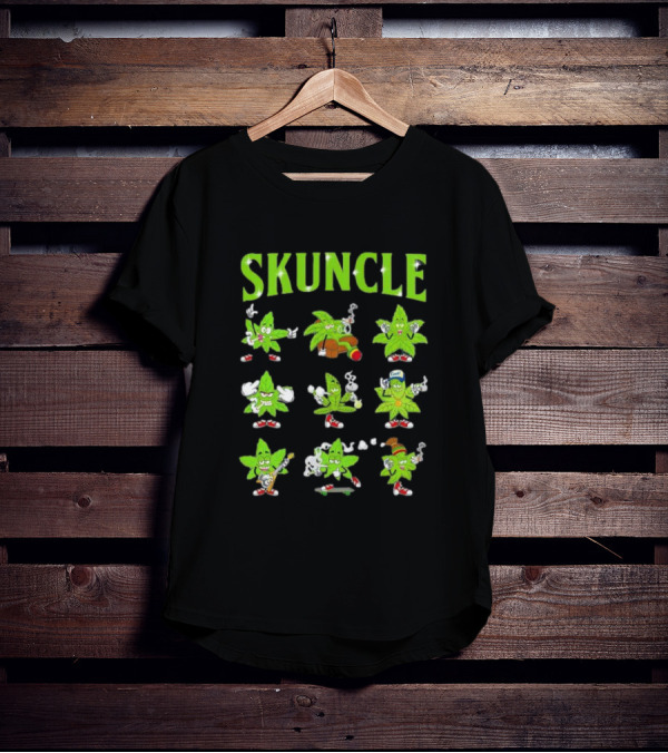 SKUNCLE Smells Like Weed Funny Cartoon Characters Smoking T-Shirt