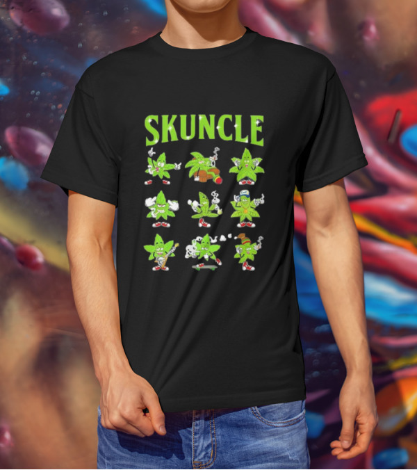 SKUNCLE Smells Like Weed Funny Cartoon Characters Smoking T-Shirt
