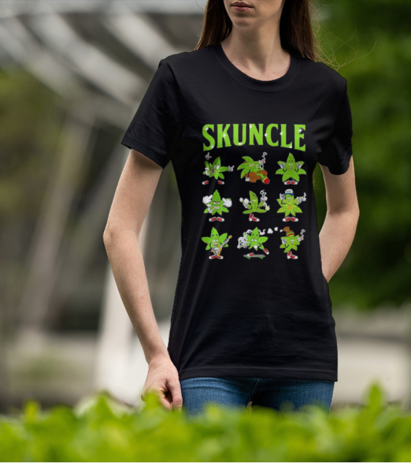 SKUNCLE Smells Like Weed Funny Cartoon Characters Smoking T-Shirt