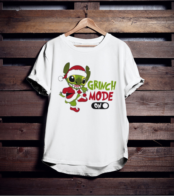 Stitch Grinch Mode On Christmas Santa Hat Festive T-Shirt
