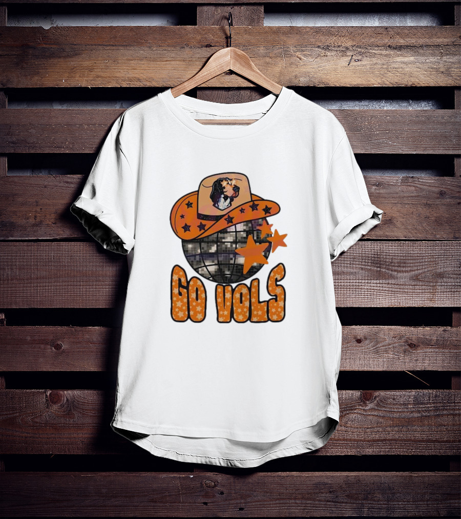 Tennessee Vols Go Vols Disco Ball Cowboy Hat Stars NCAA Mascot T-Shirt