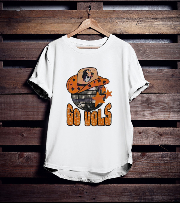 Tennessee Vols Go Vols Disco Ball Cowboy Hat Stars NCAA Mascot T-Shirt