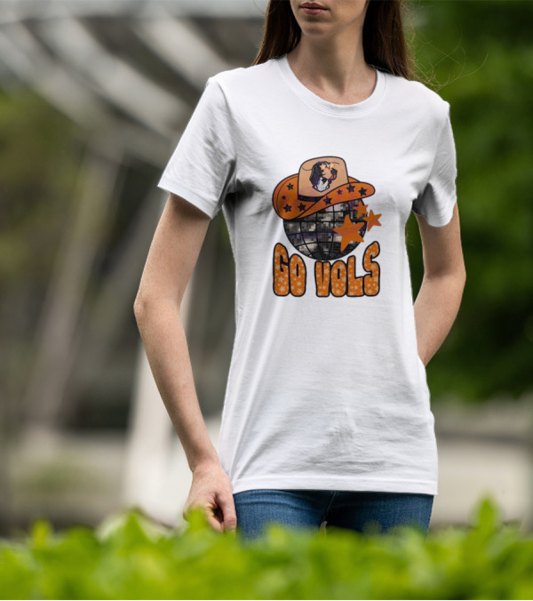 Tennessee Vols Go Vols Disco Ball Cowboy Hat Stars NCAA Mascot T-Shirt