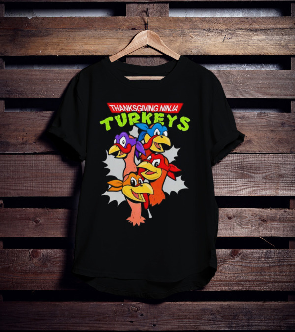 Thanksgiving Ninja Turkeys Cartoon T-Shirt