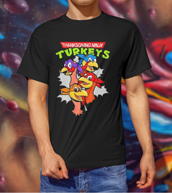 Thanksgiving Ninja Turkeys Cartoon T-Shirt