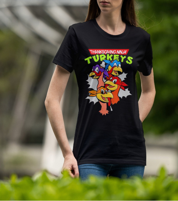 Thanksgiving Ninja Turkeys Cartoon T-Shirt