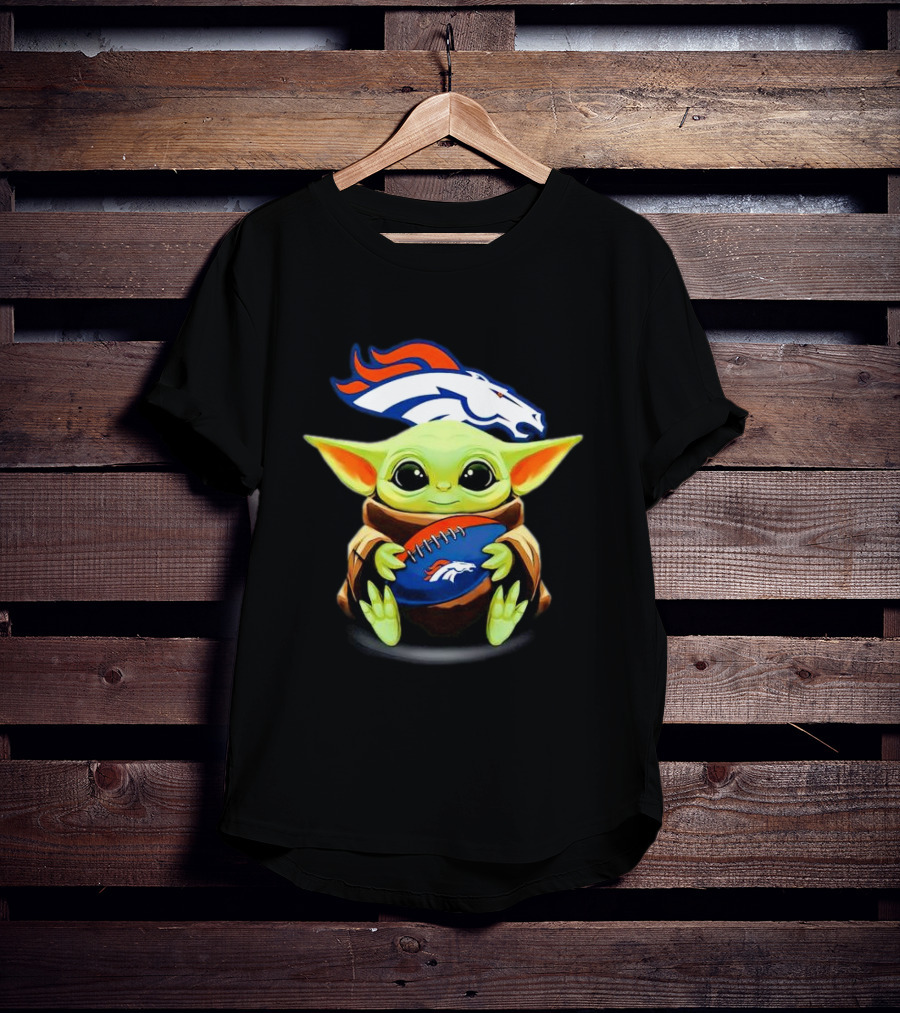 Baby Yoda Hugs Denver Broncos Football T-Shirt