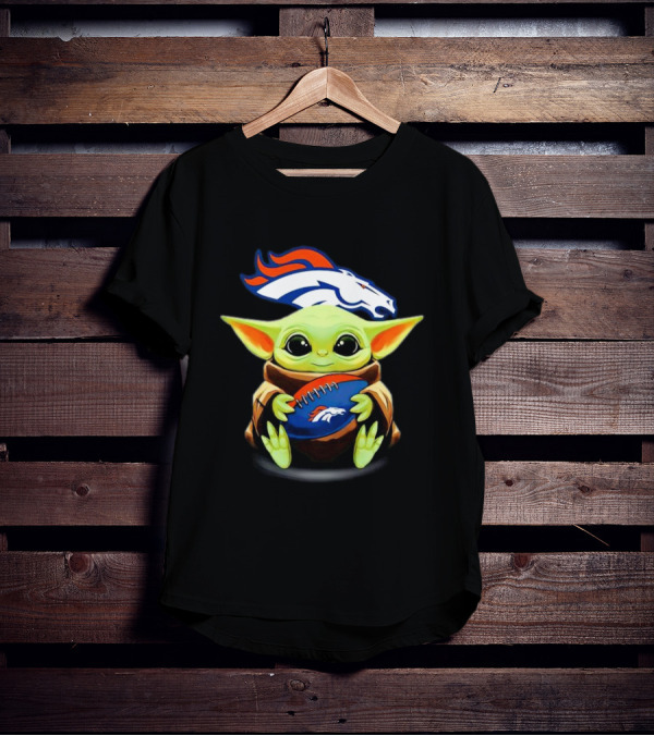 Baby Yoda Hugs Denver Broncos Football T-Shirt