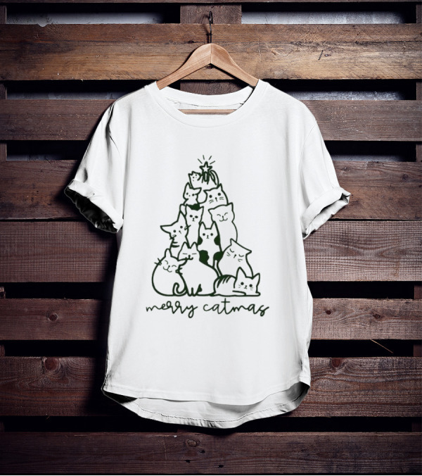 Merry Catmas Cats Christmas Tree T-Shirt